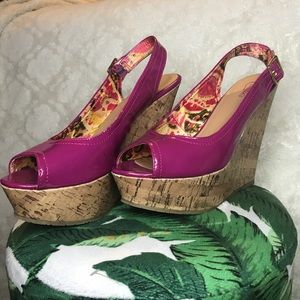 Slingback Fuscia Wedge Heel - Patent Leather